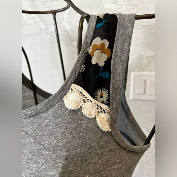 Anna Sui Silk Floral Inset Shark Bite Hem Tank Mini Dress M/L - Picture 3 of 7